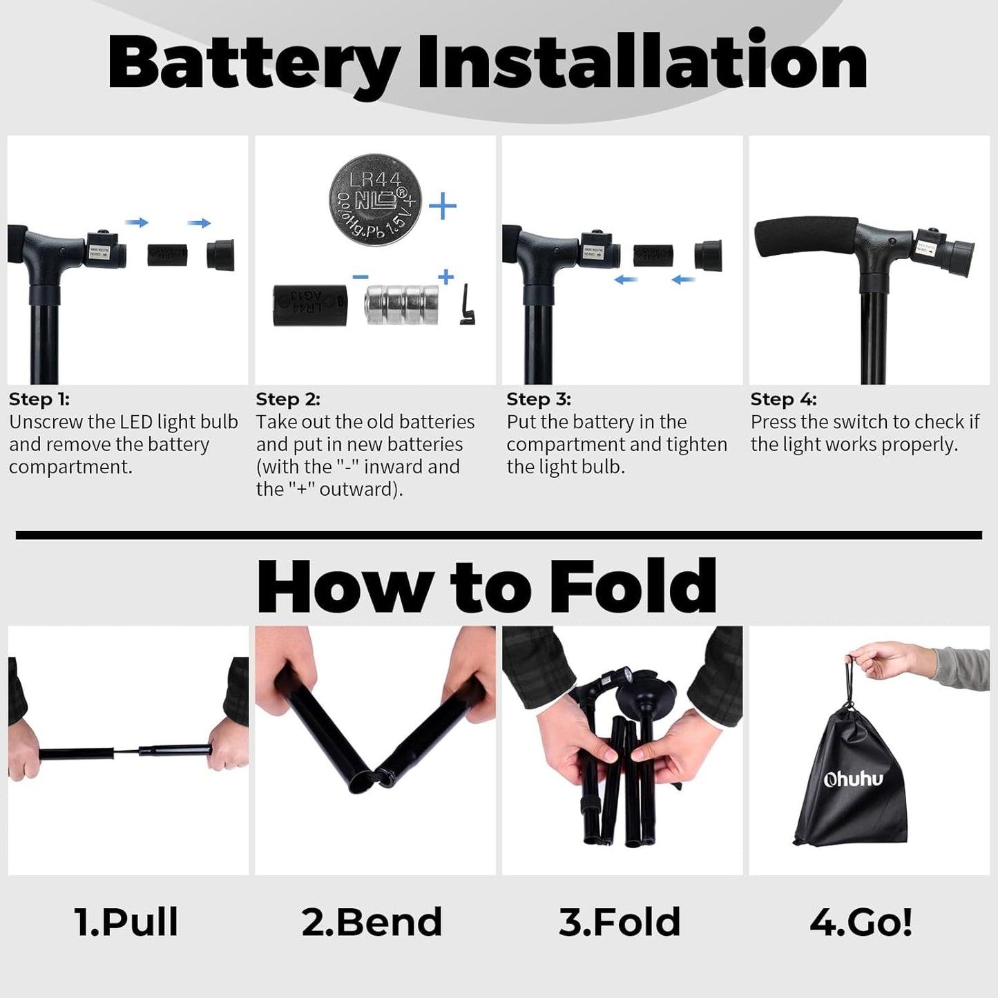 Bastón Plegable con Luz LED